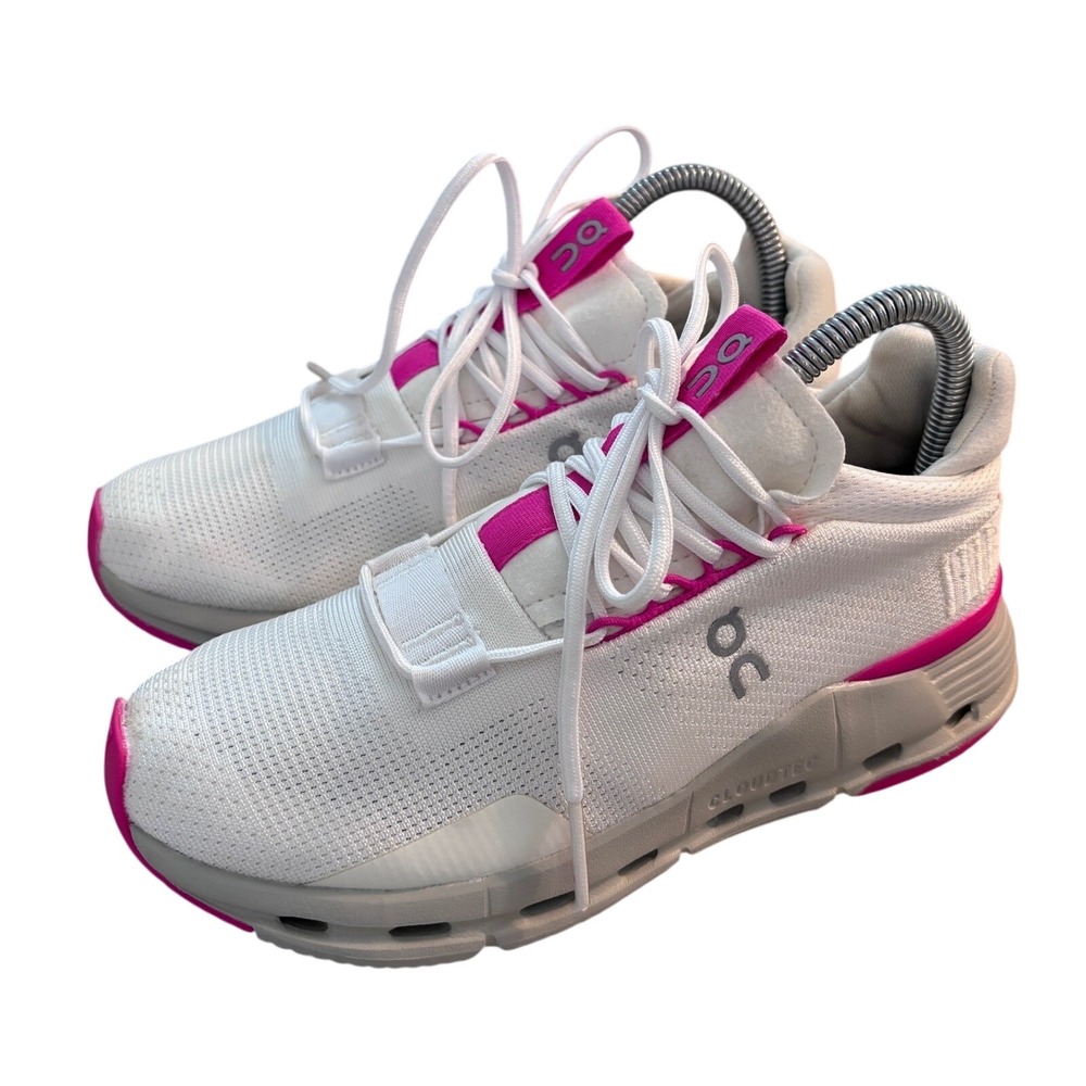 On Running Cloudnova White Fuchsia Pink Womens Running Shoes Sneakers‎ Size 6